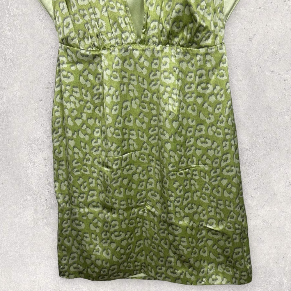Reiss 100% Silk Arun Green Leopard Print Layer Dress Square Neck Sheath Boho 2 - Picture 7 of 16